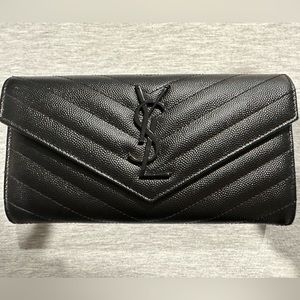 Saint Laurent Cassandre Matelasse Large Flap Wallet in Black